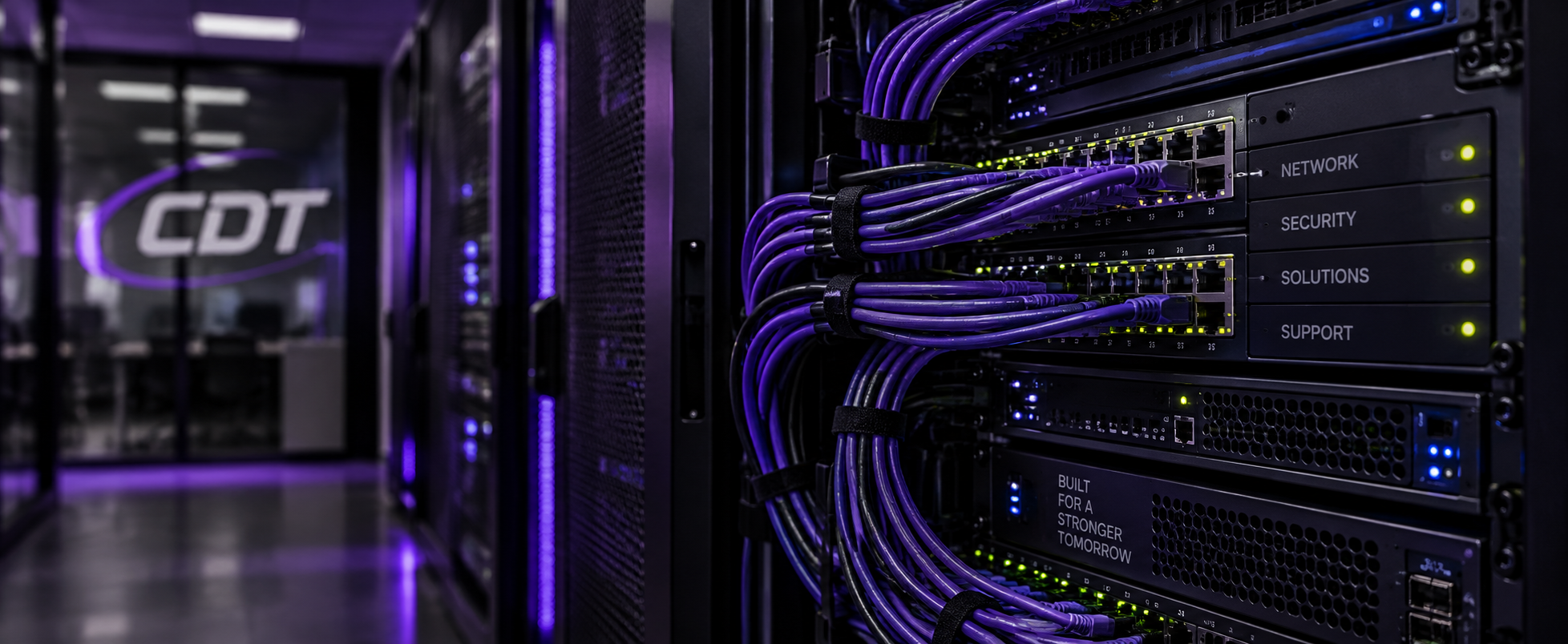 Organized network equipment with CDT purple cabling